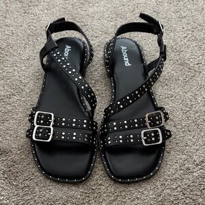Abound Black Studded Double-Buckle Strappy Sandals